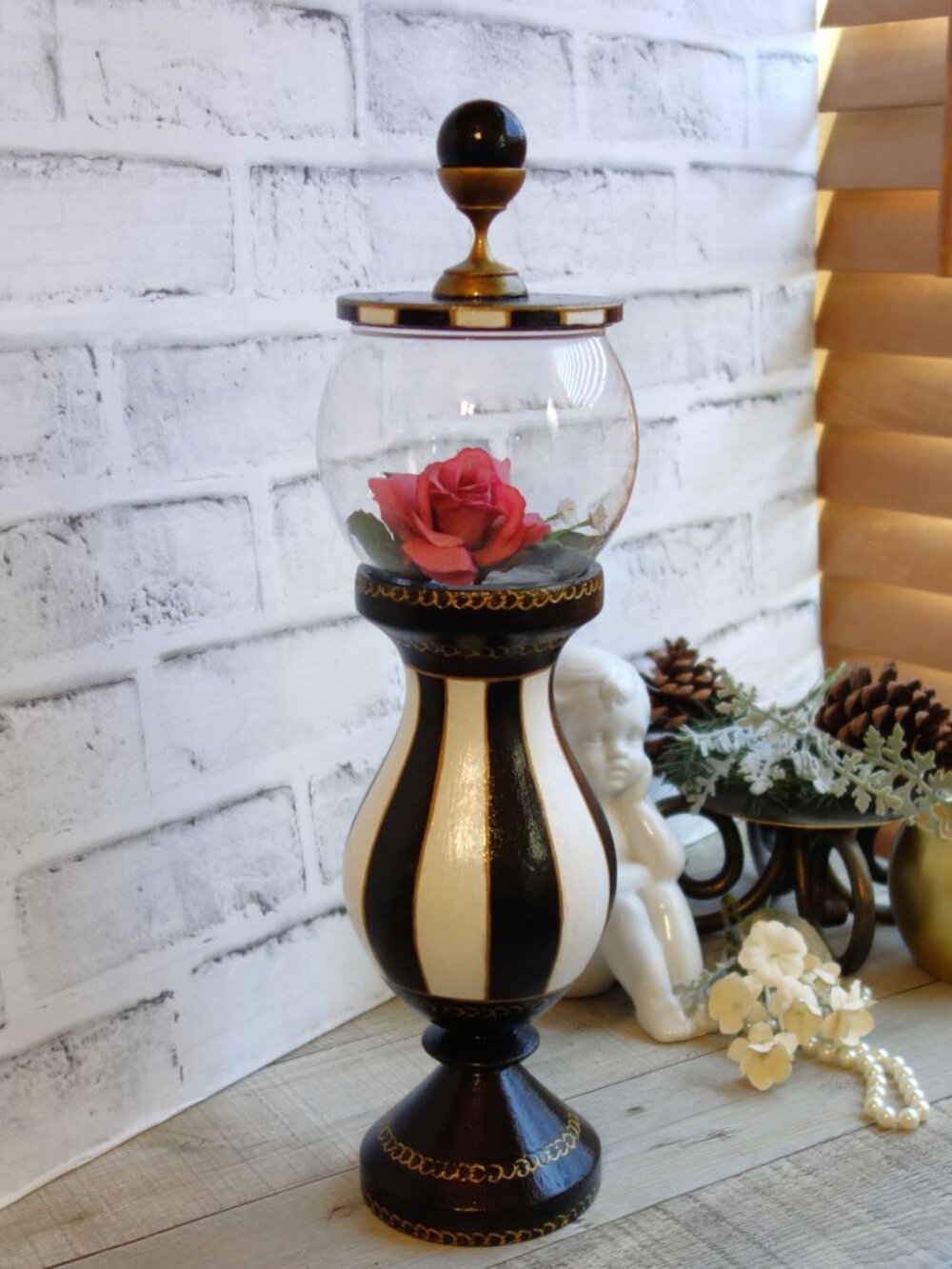 Reverse Cloche Striped Mantle Decor Striped Candlestick Striped Centerpiece